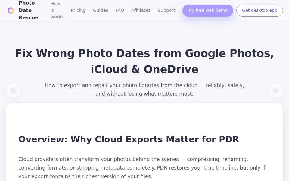 Screenshot of photodaterescue.com