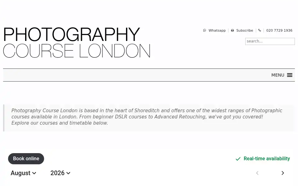 Screenshot of photographycourselondon.com