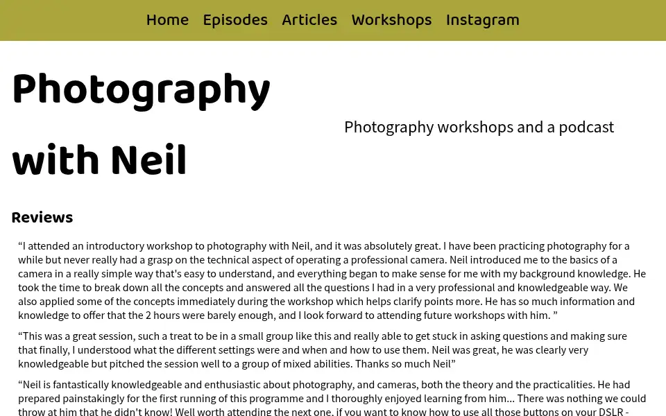 Screenshot of photographywithneil.com