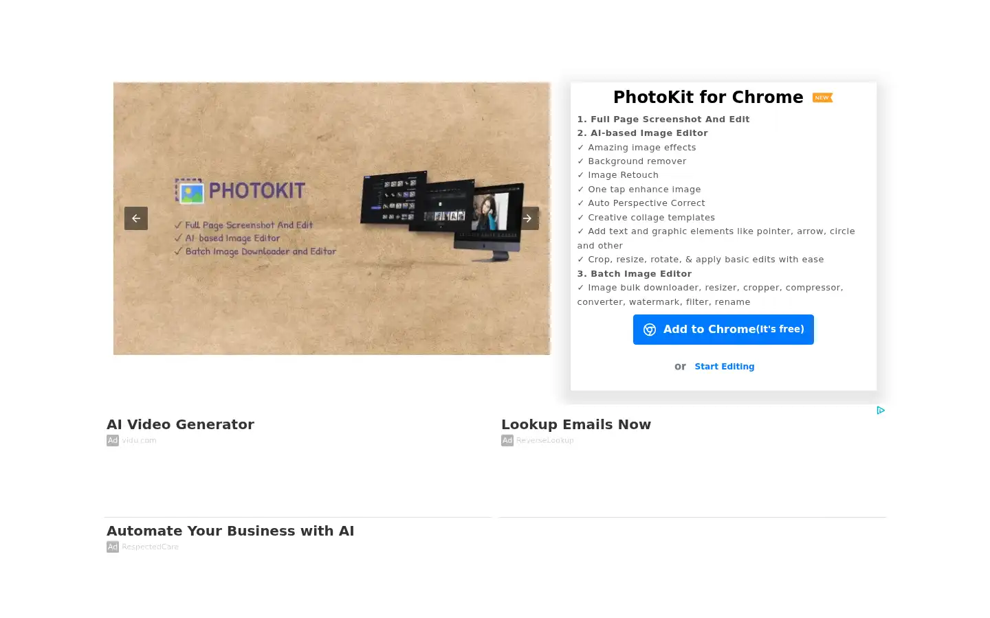 Screenshot of photokit.com