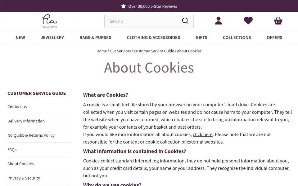 Screenshot of piajewellery.com