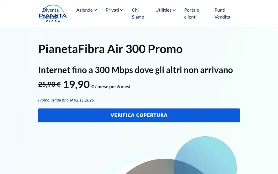 Screenshot of pianetafibra.it