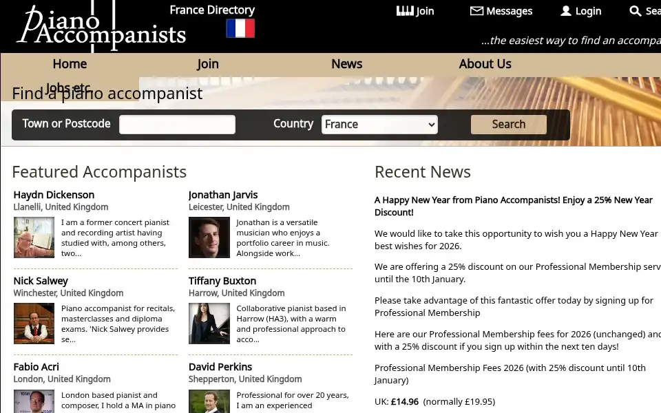 Screenshot of pianoaccompanists.com