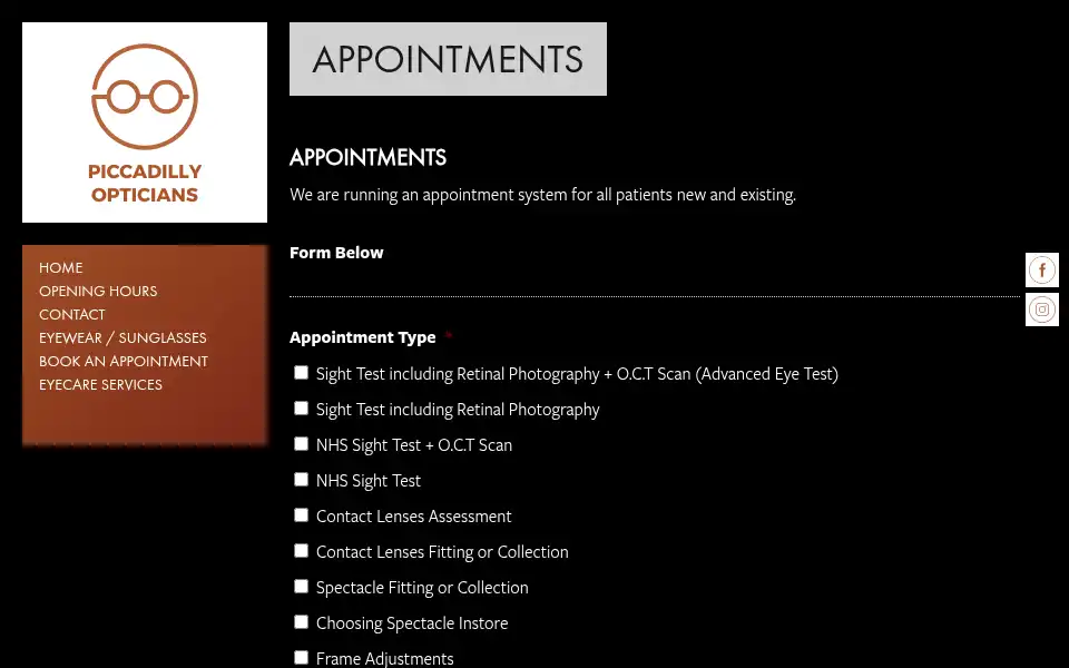 Screenshot of piccadillyopticians.co.uk