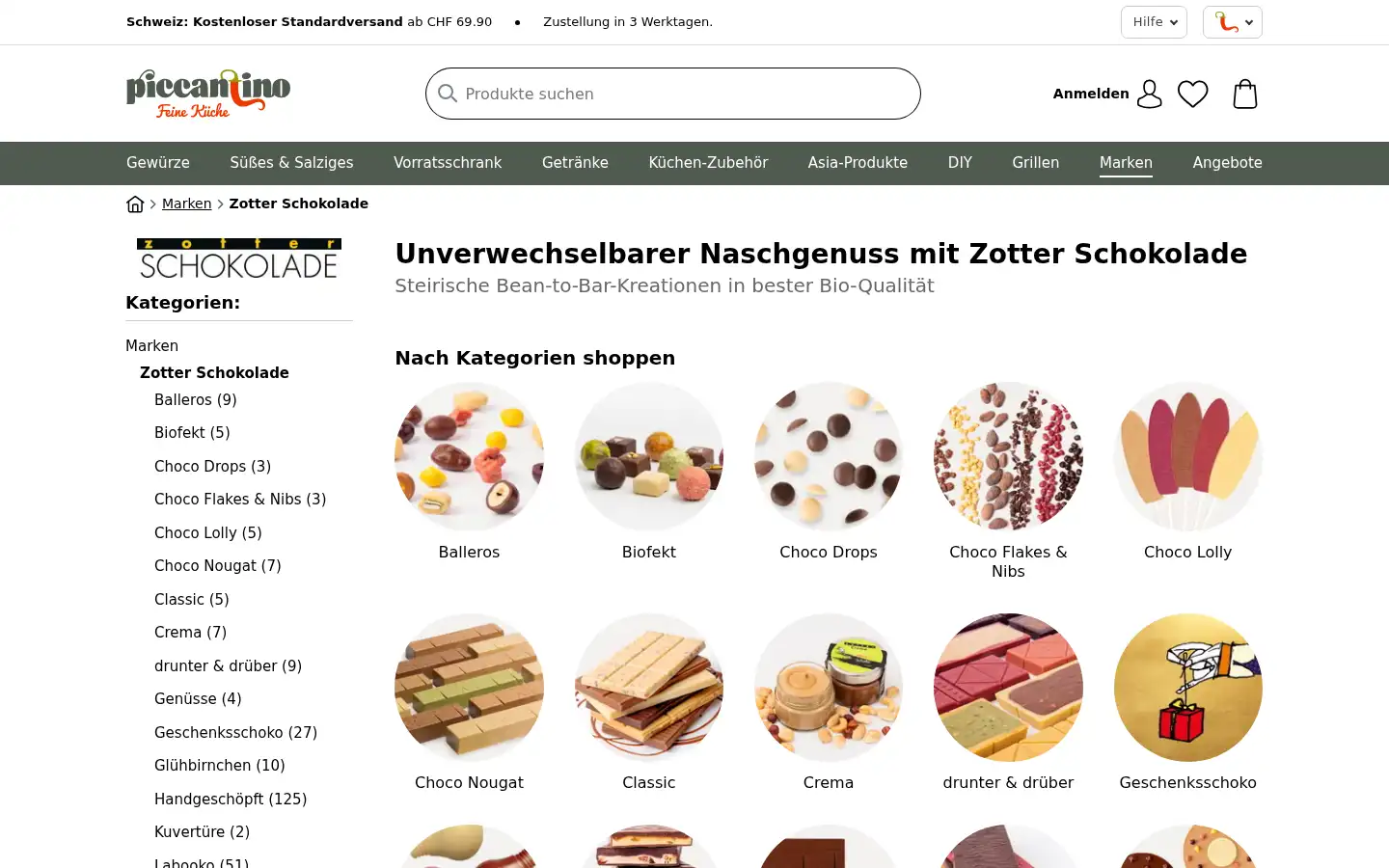Screenshot of piccantino.ch