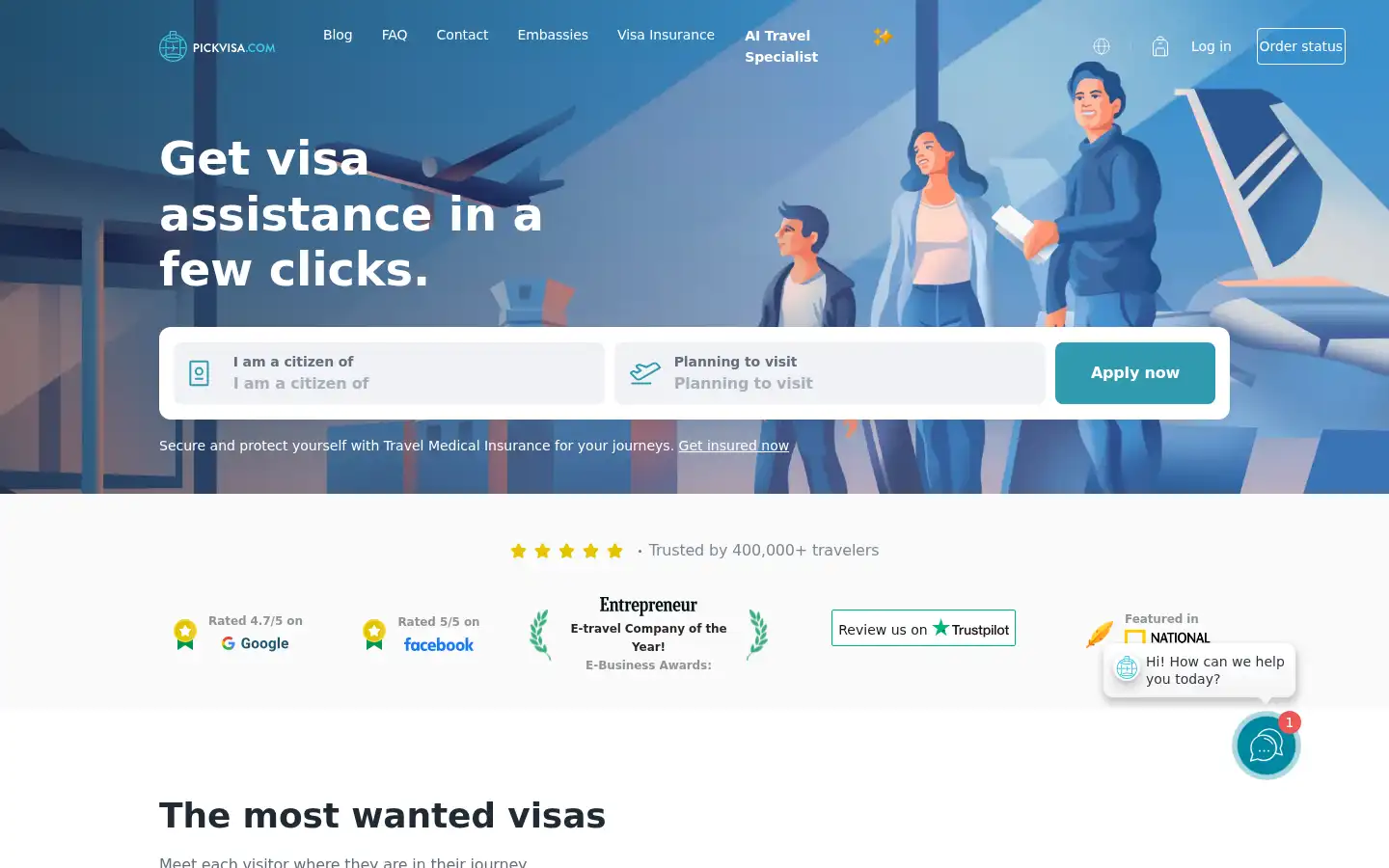 Screenshot of pickvisa.com