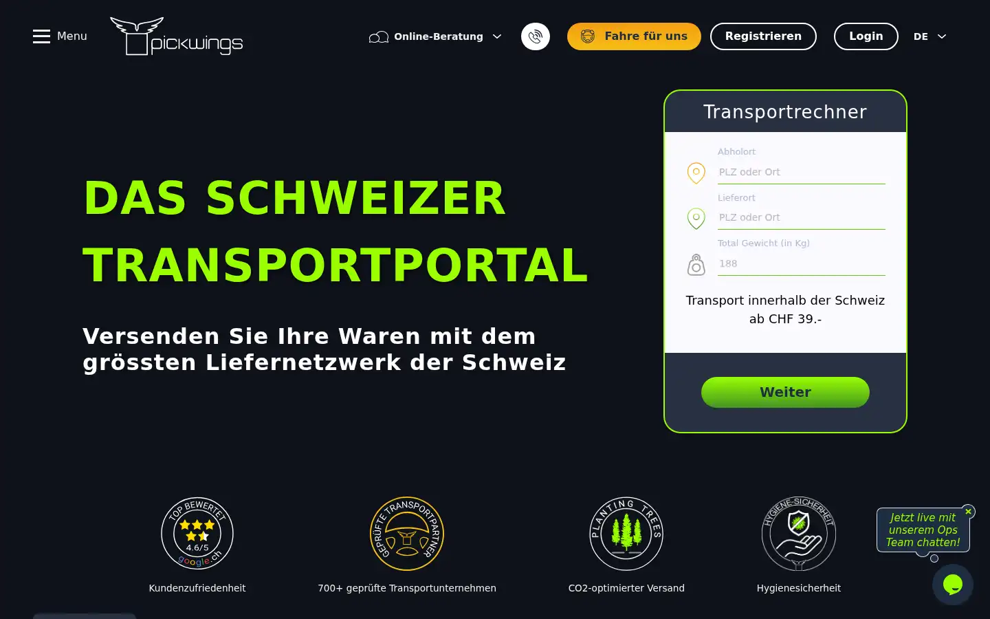 Screenshot of pickwings.ch