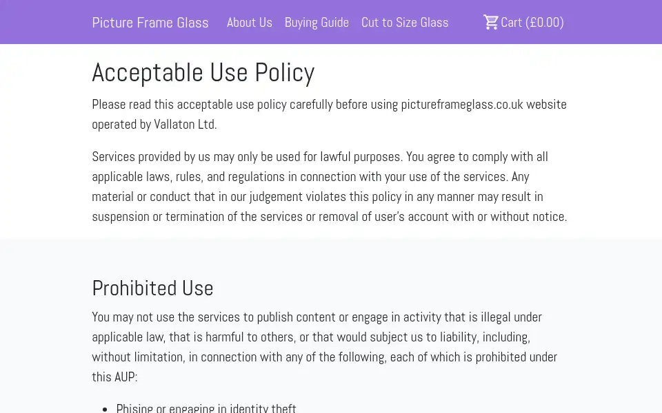 Screenshot of pictureframeglass.co.uk