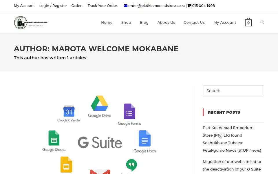 Screenshot of pietkoeneraadstore.co.za
