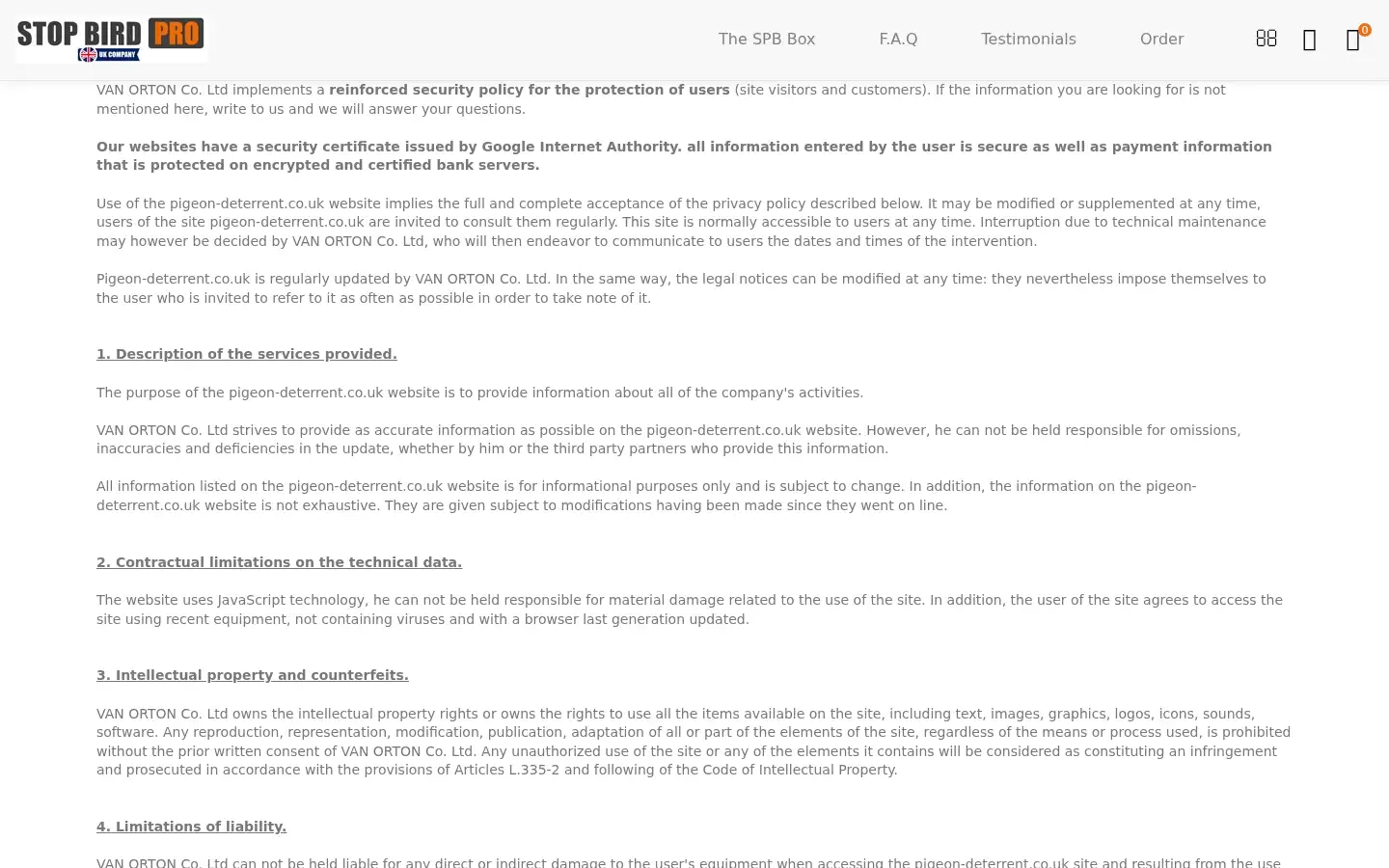 Screenshot of pigeon-deterrent.co.uk