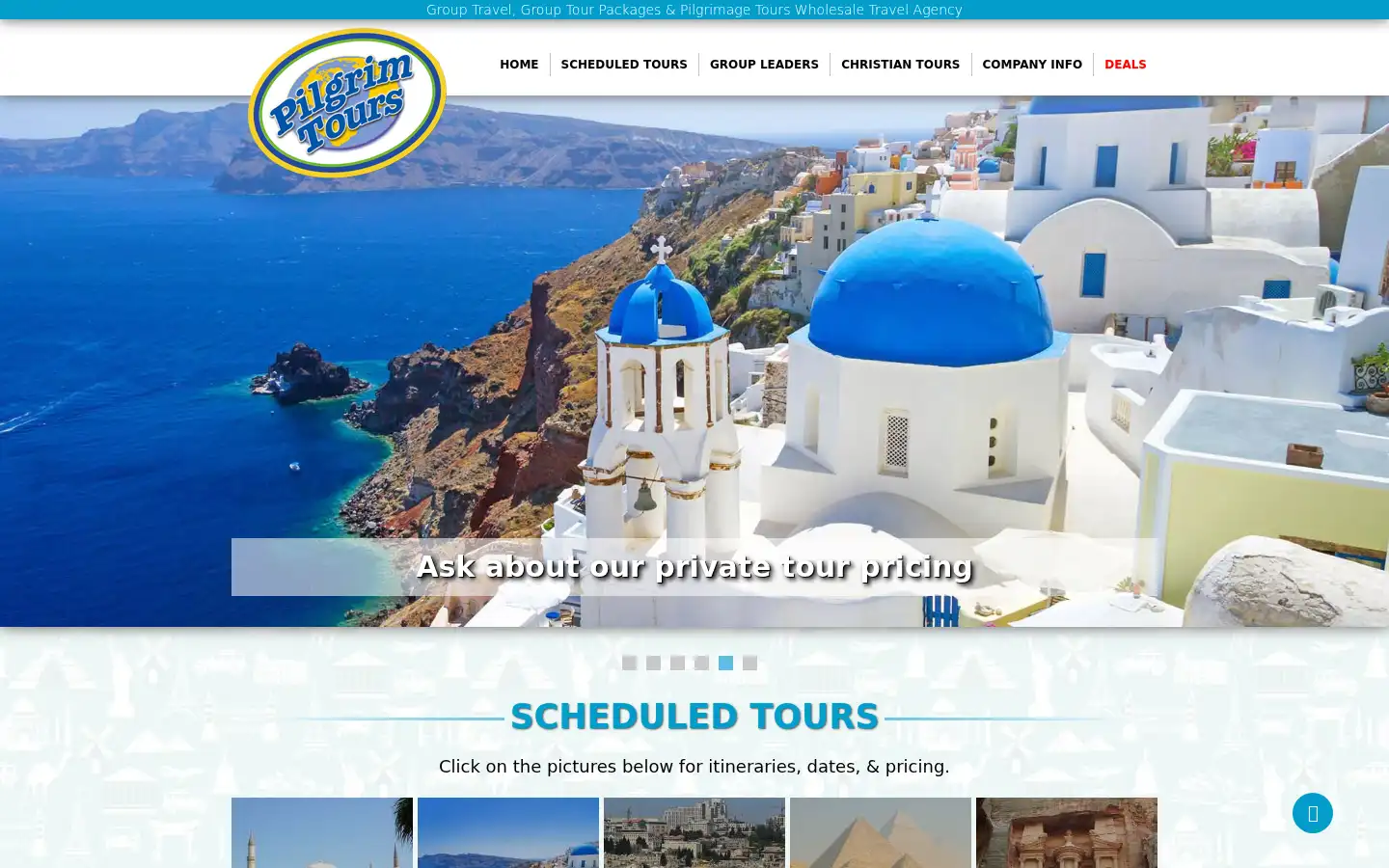 Screenshot of pilgrimtours.com