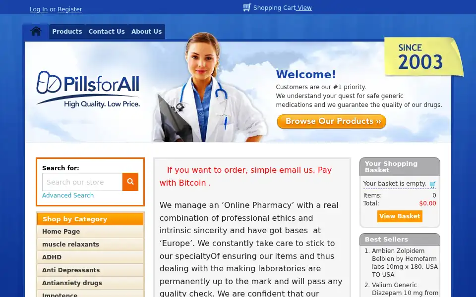 Screenshot of pillsforall.com