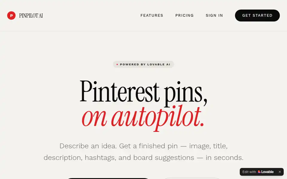 Screenshot of pin-vision-pro.lovable.app