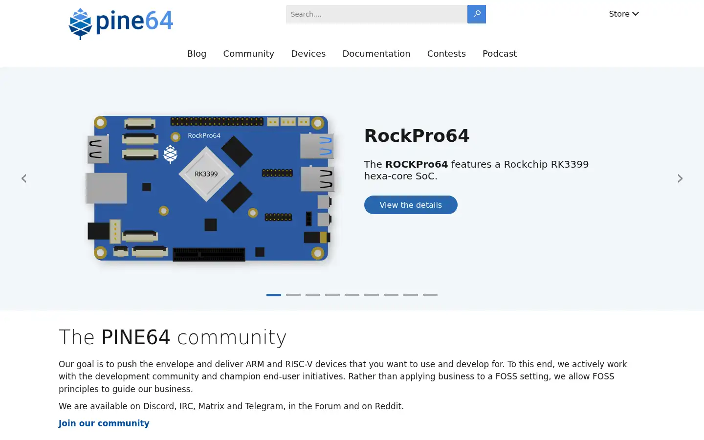 Screenshot of pine64.org