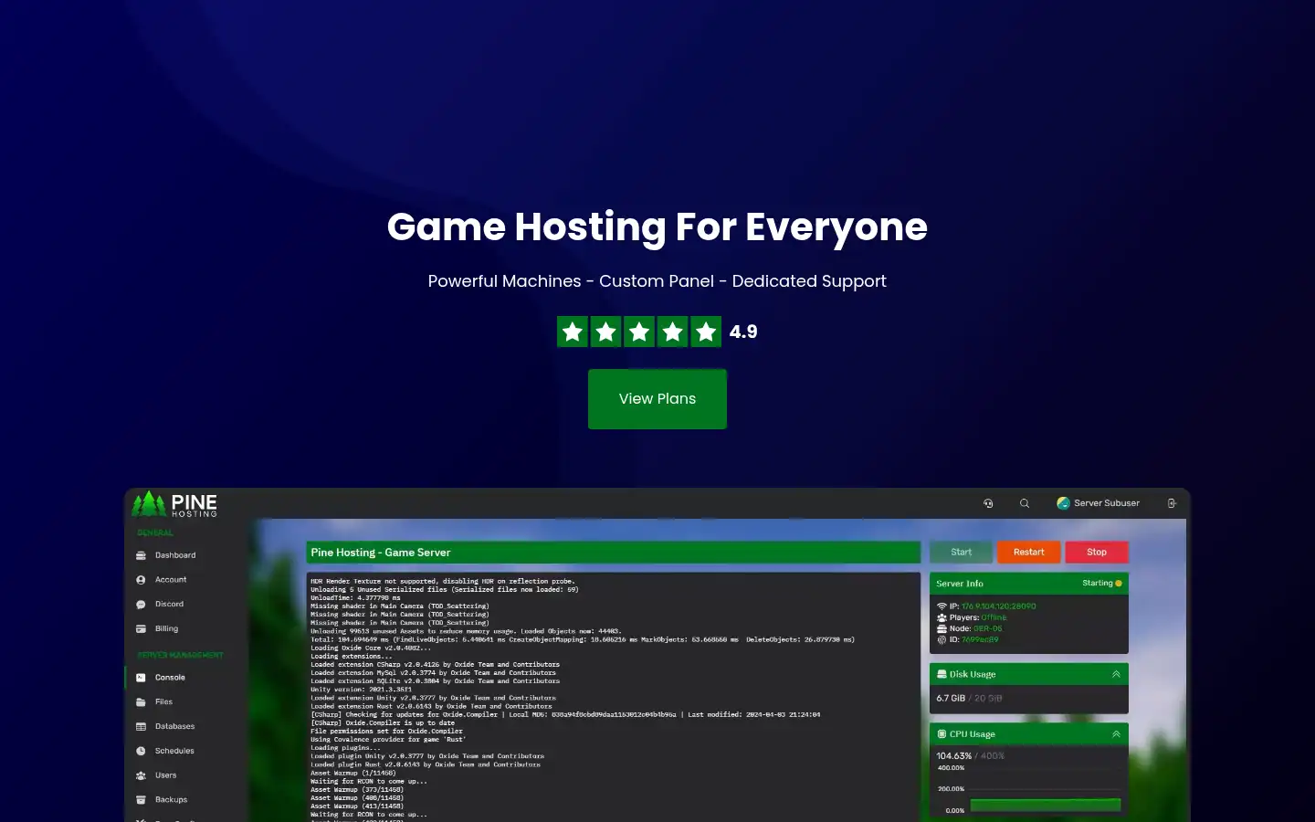 Screenshot of pinehosting.com