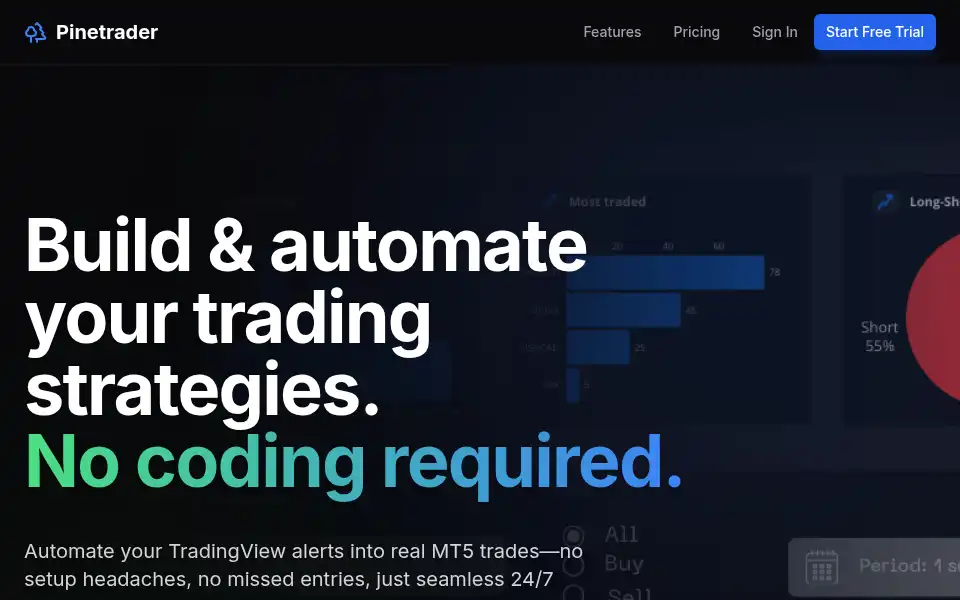 Screenshot of pinetrader.io