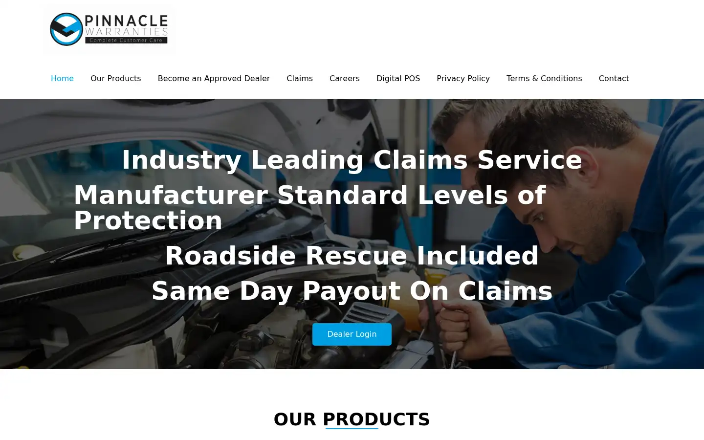 Screenshot of pinnaclewarranties.co.uk