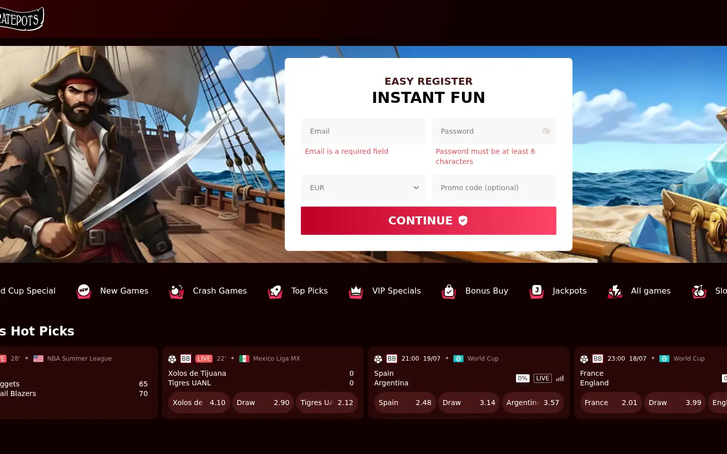Screenshot of piratepots.io
