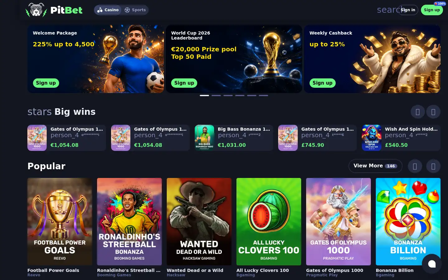 Screenshot of pitbet.io