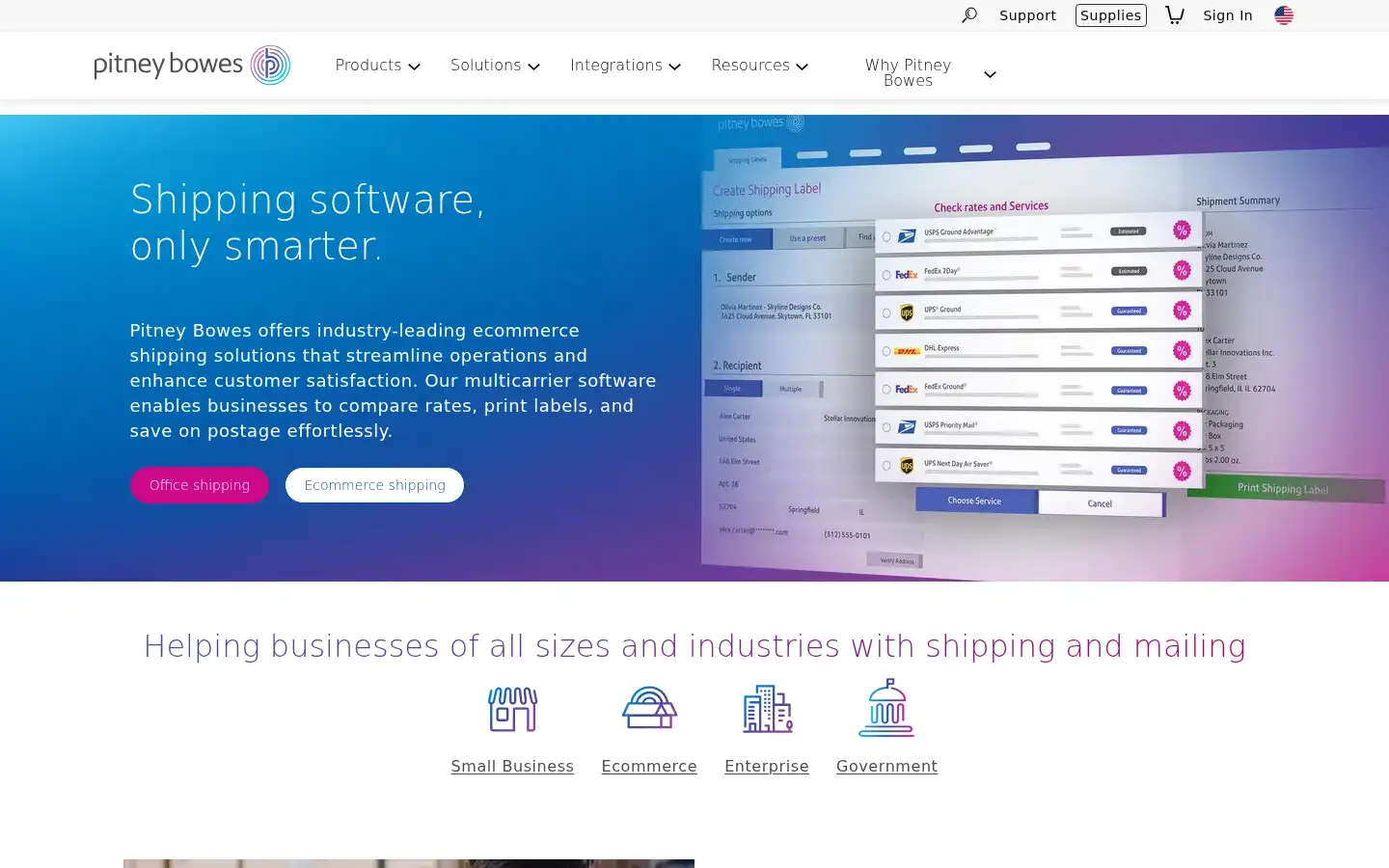 Screenshot of pitneybowes.com