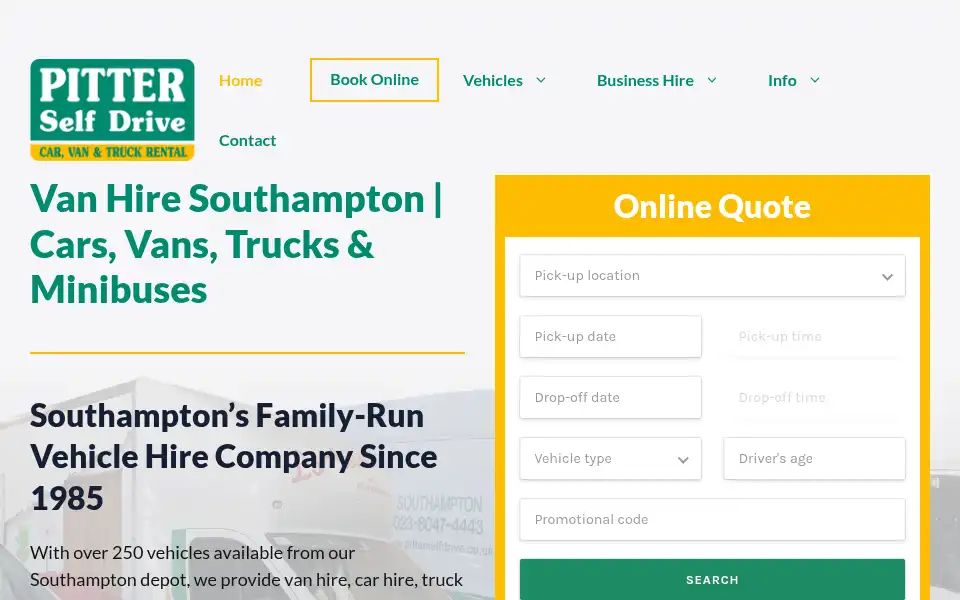 Screenshot of pitterselfdrive.co.uk