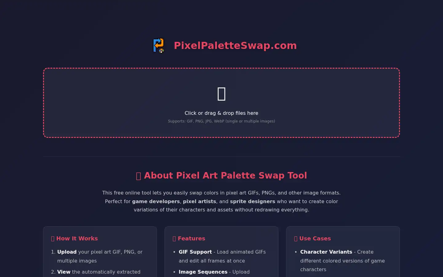 Screenshot of pixelpaletteswap.com