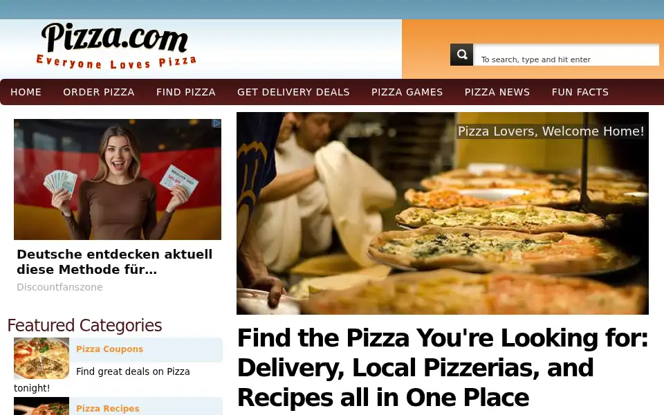Screenshot of pizza.com