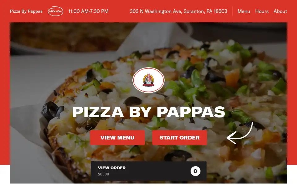 Screenshot of pizzabypappasmenu.com