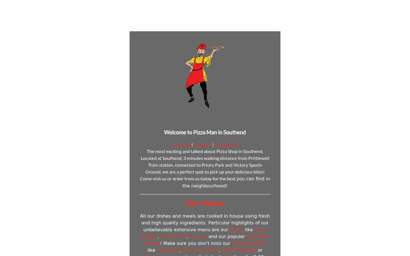 Screenshot of pizzamansouthend.co.uk