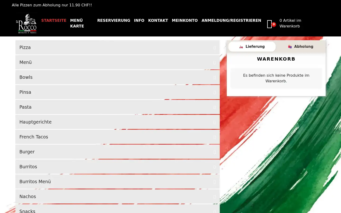 Screenshot of pizzeriadarocco.ch