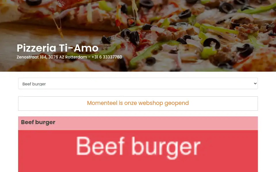 Screenshot of pizzeriatiamo.nl