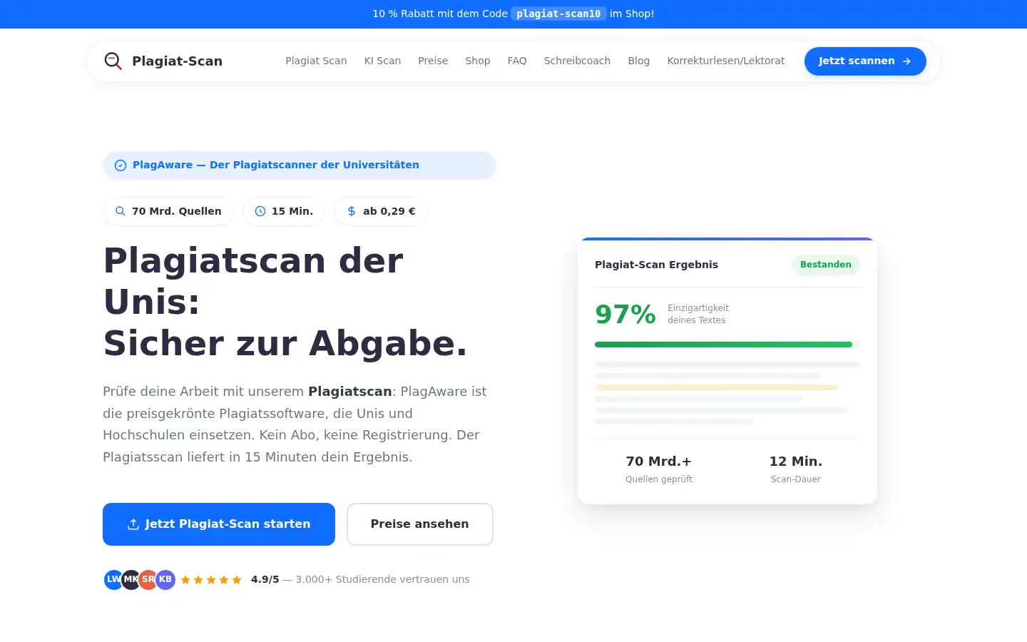 Screenshot of plagiat-scan.de