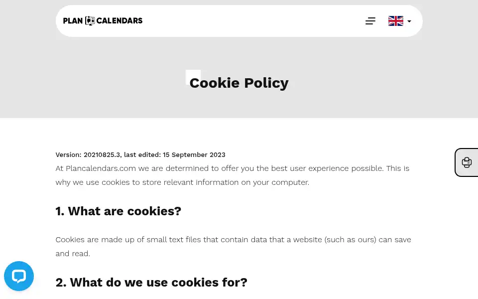 Screenshot of plancalendars.com