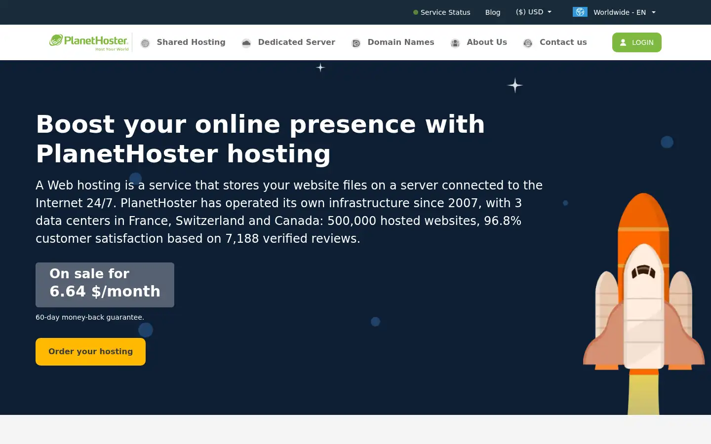 Screenshot of planethoster.com