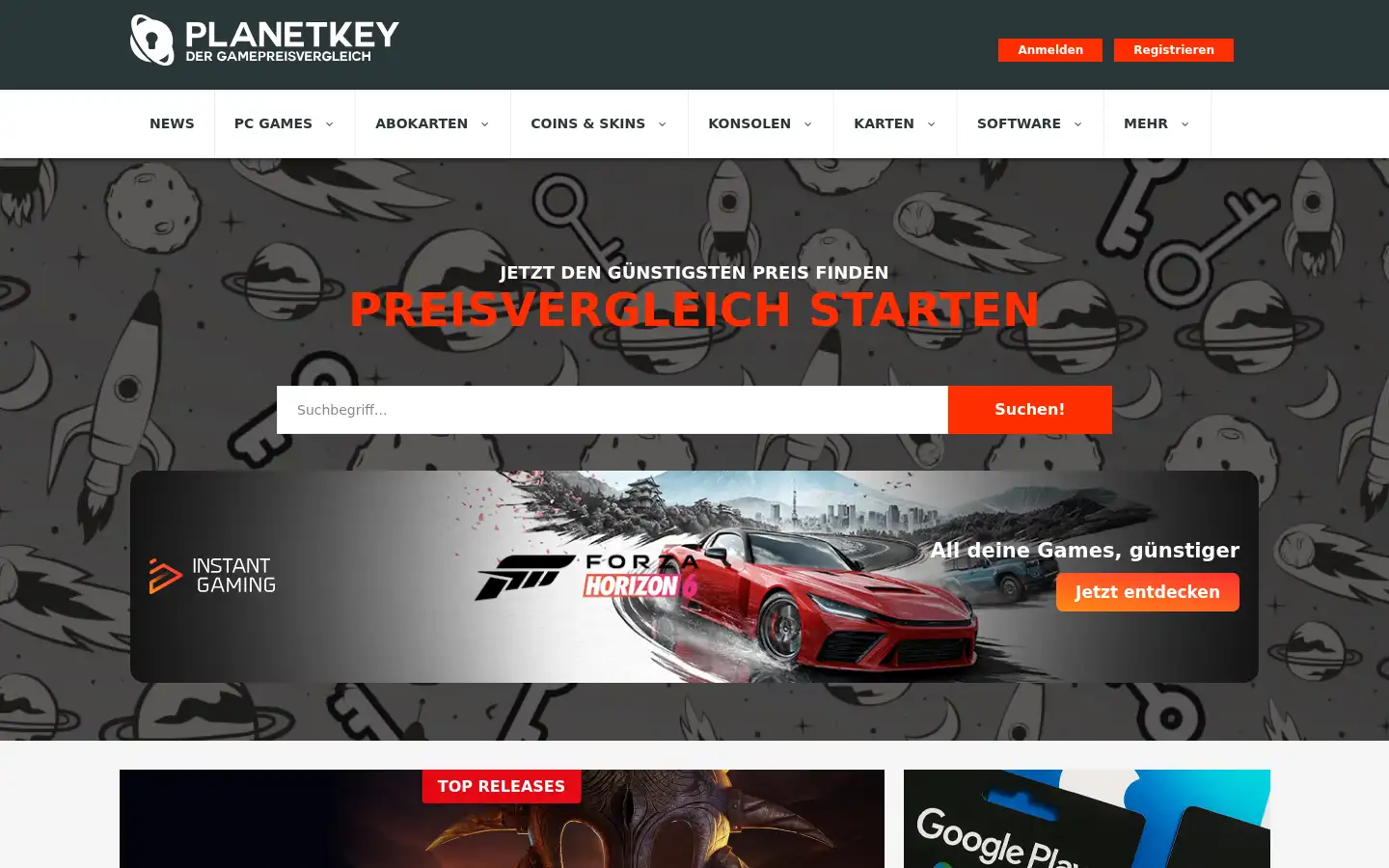 Screenshot of planetkey.de