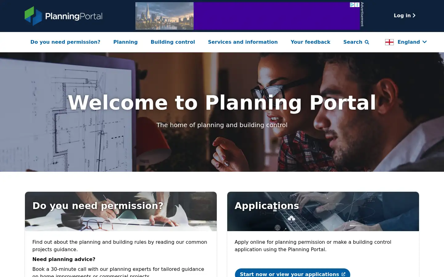Screenshot of planningportal.co.uk