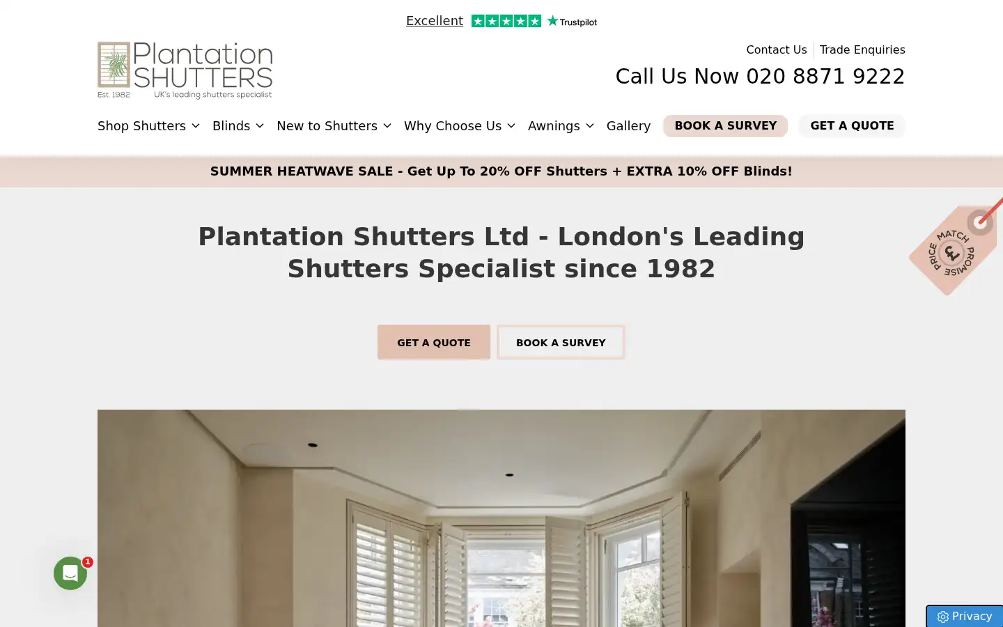 Screenshot of plantation-shutters.co.uk