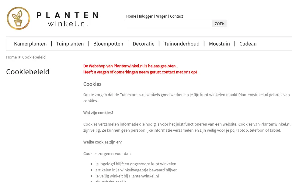 Screenshot of plantenwinkel.nl