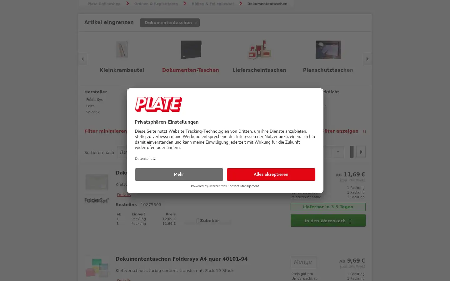 Screenshot of plate.de