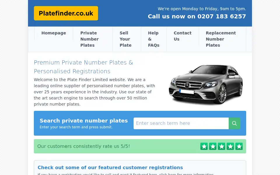 Screenshot of platefinder.co.uk