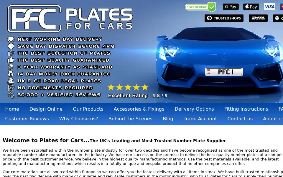 Screenshot of platesforcars.co.uk