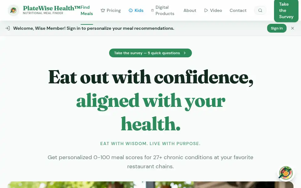 Screenshot of platewisehealth.com