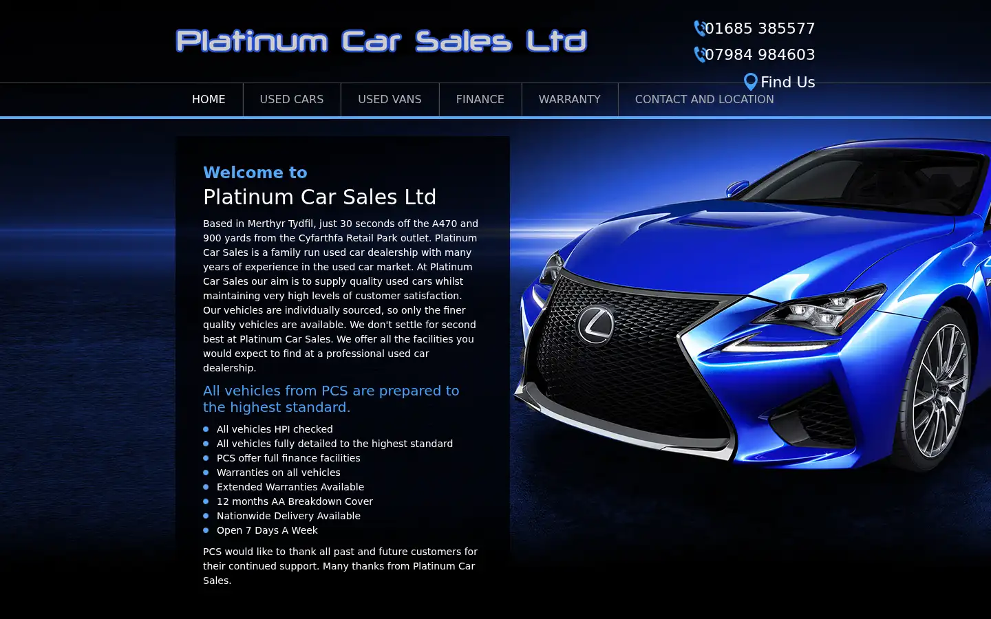 Screenshot of platinumcarsalesltd.co.uk