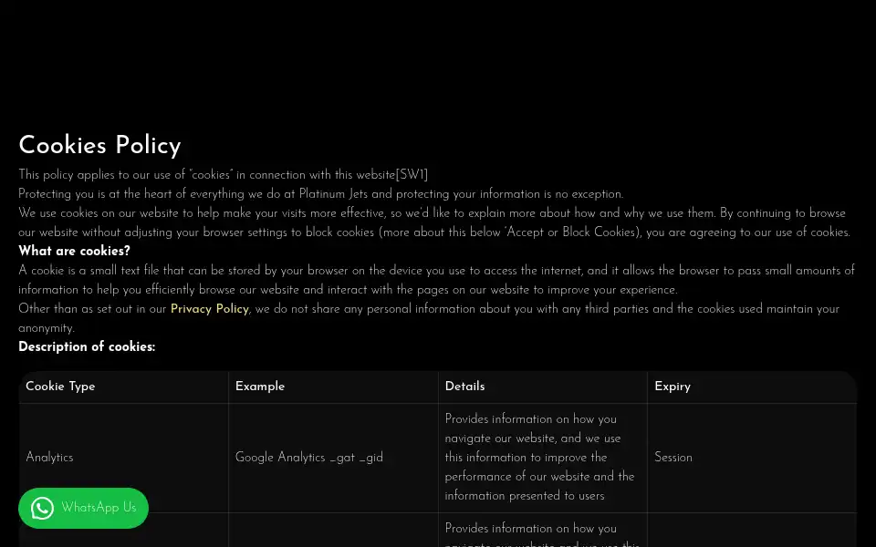 Screenshot of platinumjets.co.uk