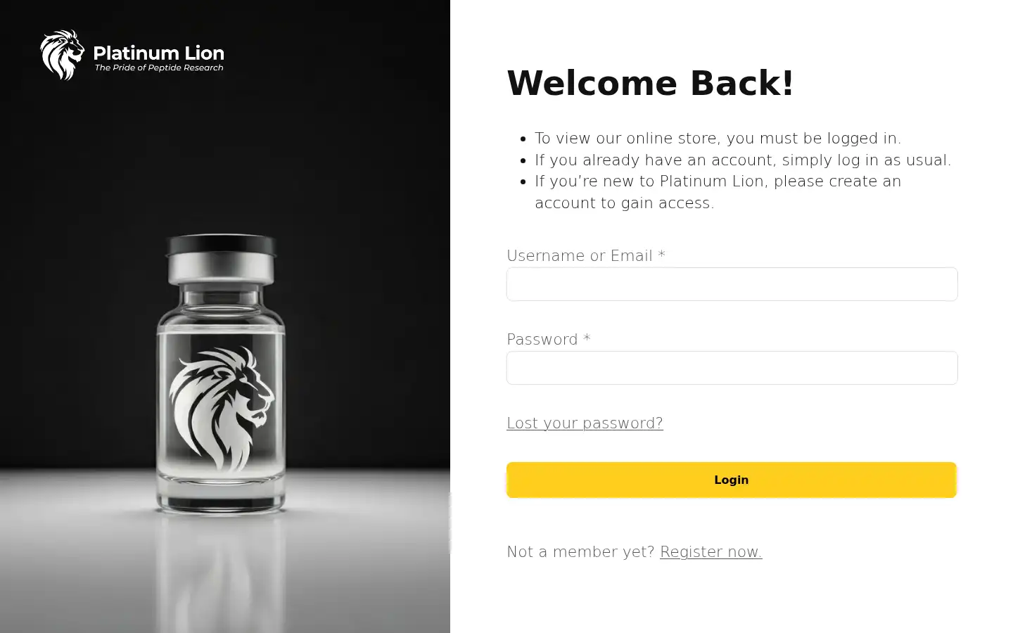 Screenshot of platinumlionpeptides.com