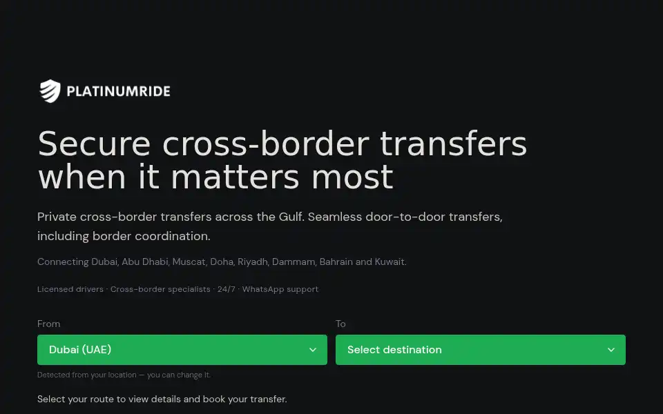 Screenshot of platinumride.com