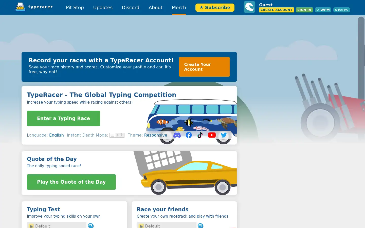Screenshot of play.typeracer.com