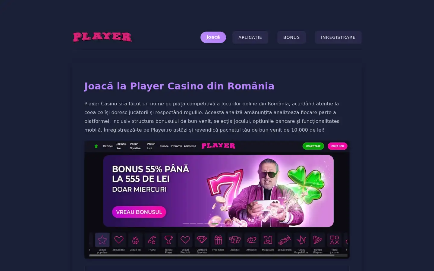 Screenshot of player-casino.ro