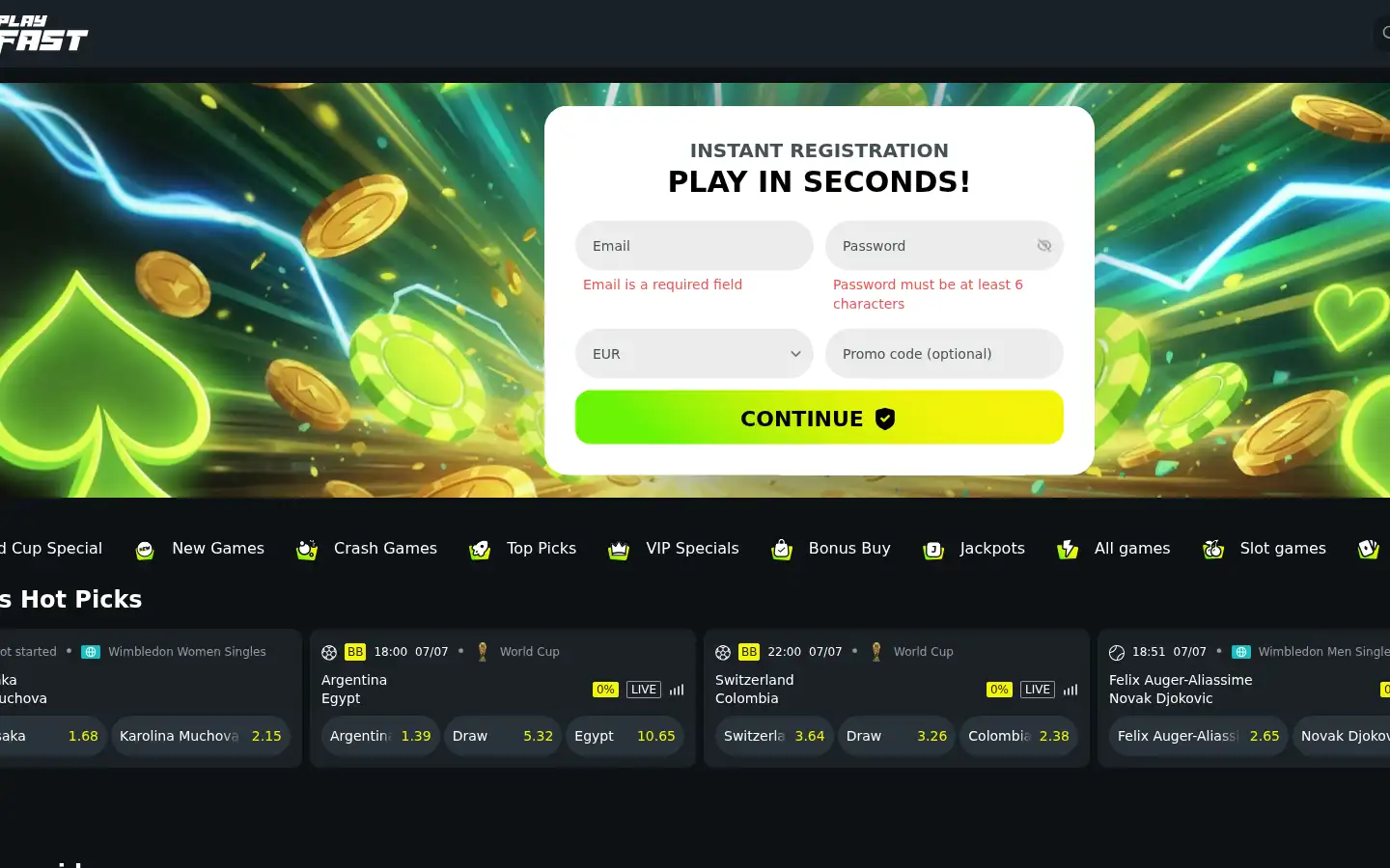 Screenshot of playfastcasino.com