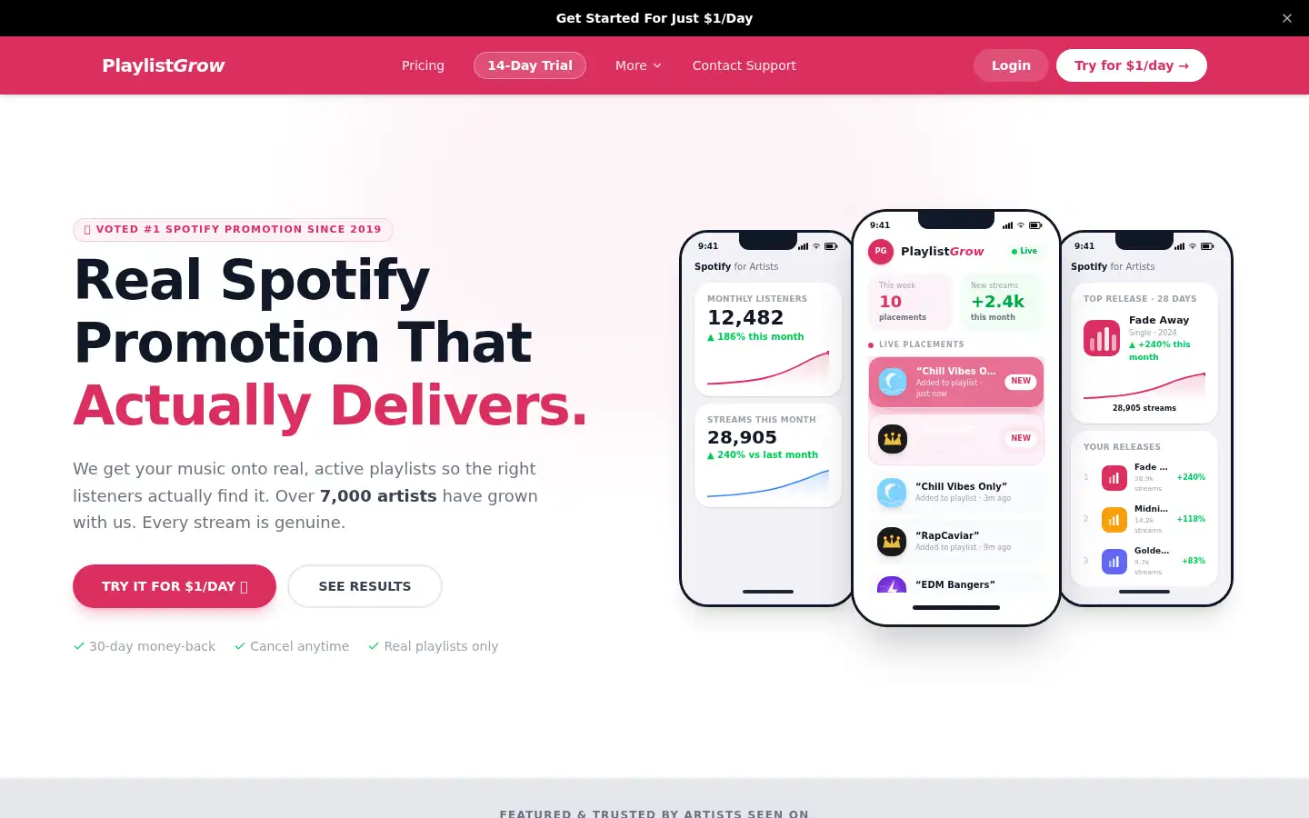 Screenshot of playlistgrow.com